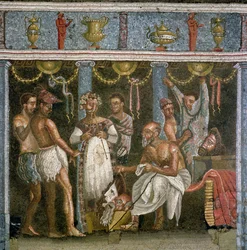 Actors rehearsing for a Satyr play, c.62-79 AD
